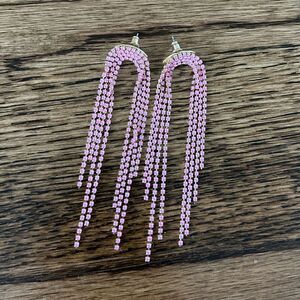 Anthropologie Pink Fringe Stone Earrings